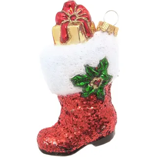 Christbaumschmuck KREBS GLAS LAUSCHA "Santa's Stiefel, Rot, 9cm", rot, B:9,5cm H:8,7cm T:16,2cm, Glas, Weihnachtsbaumschmuck, Christbaumschmuck, Christbaumschmuck aus Glas, mundgeblasen, handgefertigt, Figur