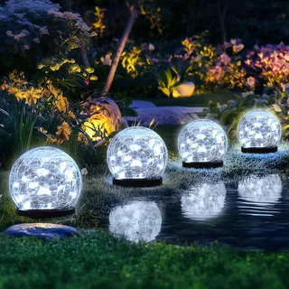 GIGALUMI 4 Stück solarlampen für außen garten Craquelé-Glas Kaltweiß | Gartendeko für Draußen Wetterfest, Wasserdicht Solarleuchten Garten für den Außenbereich, für Weg, Terrasse, Hofweg