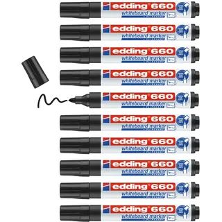 edding 660 Whiteboardmarker - schwarz - 10 Whiteboard Stifte - Rundspitze 1,5-3 mm - Boardmarker abwischbar - für Whiteboard, Flipchart, Magnettafel, Pinnwand, Memoboard - Sketchnotes - nachfüllbar