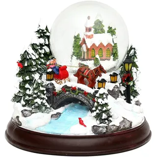 Dekohelden24 XXL Schneekugel, mit Sound, Licht und Schneegestöber, H/B/Ø Kugel: ca. 23 x 19,5 cm/Ø 12 cm