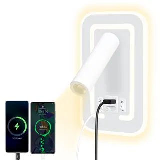 HUIZHOU LED Leselampe Wand 3W+9W, Dimmbar & Drehbar, 3000K Warmweiß, Moderne Wandleuchte mit Schalter, Bettlampe für Schlafzimmer & Büro (Rechteck Weiß)