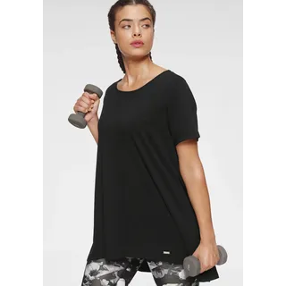 Funktionsshirt VENICE BEACH "Funktionsshirt", Damen, Gr. 44/46, schwarz, Single Jersey, Obermaterial: 63% Polyester, 32% Baumwolle, 5% Elasthan, lässig geschnitten lang, Rundhals, Shirts Funktionsshirt, Kurzarm, lockere Passform, Topseller