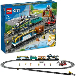 LEGO City Güterzug, Spielzeug-Eisenbahn mit Ton, ferngesteuerter Zug, Autotransporter, 33 Schienen-Elemente und 2 Autos, Set ab 7 Jahre 60336