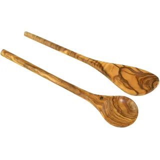 2 Kochlöffel - Set aus Olivenholz - rund + mit Ecke