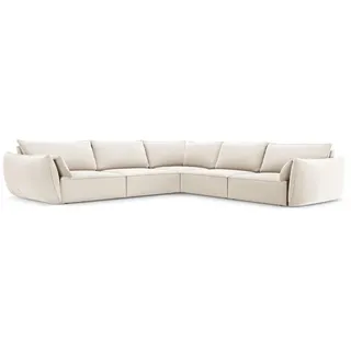 Micadoni Wendbares-Ecksofa Kaelle aus Samt leichtes beige 7 Sitzplätze , Creme , Textil , L-Form , 286x286 cm , Hergestellt in Europa, Oeko-Tex® , Wohnzimmer, Sofas & Couches, Wohnlandschaften, Ecksofas