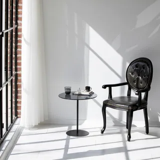 Hanah Home Stylish Side Table, 50 cm x 50 cm x 50 cm | 100% Tempered Glass & Metal Frame | Black & Dark Grey | Perfect for Modern Living Rooms & Offices