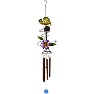 LED Solar-Windspiel ,Turtle mit Schildkröte und Blume, Licht und Klang, Lichtsensor, 104cm