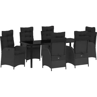 vidaXL Garten Essgruppe mit Kissen 7 pcs Schwarz Poly-Rattan - Schwarz