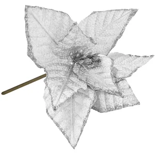 Weihnachten Weihnachtsstern 27cm Künstliche Blumen Stiel Baumdekoration - Silber