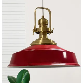 Asletl Hängelampe Industrial Metall Ø40cm, Küchenlampe Hängend Vintage, Hängelampe Esstisch E27, Pendelleuchte Esstich Lampe Modern Lampenschirm - Rot