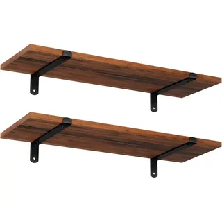 Wandregal, Set von 2, 60 x 20 x 7 cm, schwebendes Regal, dekorative Regale, Vintage, Holzoptik, für Schlafzimmer, Wohnzimmer, Küche, Flur, jedes Regal belastbar bis 15 kg, MDF braun-schwarz LWS04NB