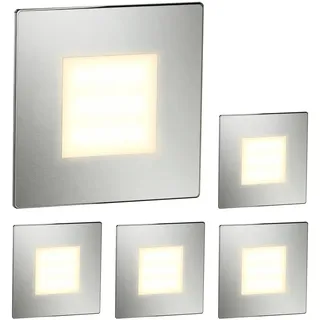 ledscom.de 5 Stück LED Treppenlicht/Wandeinbauleuchte FEX für innen und außen, eckig, edelstahl, 85 x 85mm, warmweiß