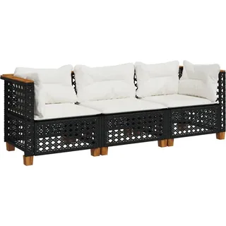 vidaXL Gartensofa mit Kissen 3-Sitzer Schwarz Poly Rattan - Schwarz