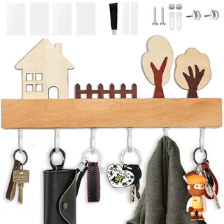 Echehi Eleganter Schlüsselbrett aus Holz für die Wand mit 6 stabilen Haken, vielseitige 4-Wege-Montage für Zuhause, Flur und Schlafzimmer. Weiß