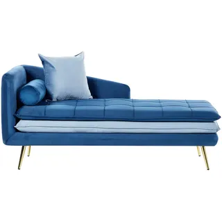 Beliani Chaiselongue Samtstoff blau linksseitig Gonesse , Goldfarben, Blau , Textil , 164x72x77 cm , Wohnzimmer, Sofas & Couches, Sofas, Recamieren