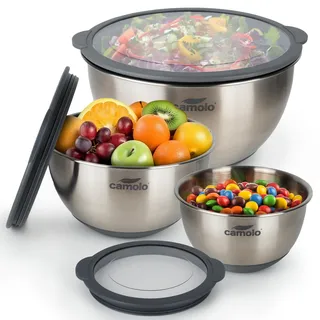 camolo Profi Edelstahl Schüssel Set mit Deckel zum Backen, Servieren, Kochen oder Aufbewahren - luftdicht verschließbar