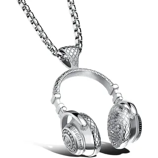 FIRETTI Kette mit Anhänger Schmuck Geschenk Kopfhörer, strukturiert Schwarz / Edelstahl