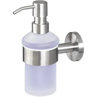 bremermann Bad-Serie Piazza - Seifenspender inkl. Wandhalterung, 200 ml Fassungsvermögen - nachfüllbarer Flüssigseifenspender, Soap Dispenser aus satiniertem Glas und Edelstahl, matt