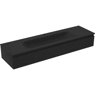 Mexen Rivel Badezimmerschrank 160 cm mit Waschbecken Vela, 1 Schublade, gerillt, schwarz matt - 91A20-16023-1-BF71-W23M71 - Schwarz