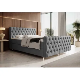 yourhouse24 Boxspringbett Chester Plus (Bonell-Matratze und Topperr), mit zwei Bettkästen - Grau