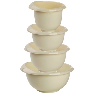 Engelland Backschüsseln, Rührschüssel, Schneebesen, Topf, Salatschüssel, stapelbar, rutschfeste Silikonfüße, Einhandausguss, Kunststoff, 4er-Set, Farbe: Beige