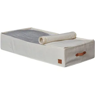 LOVE IT STORE IT Premium Unterbettkommode - Unterbett Aufbewahrungsbox für Bettwäsche - Aus Leinen-Baumwoll-Mix - Verstärkt mit Karton - Beige - 90x45x18 cm