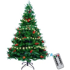AGM 150cm Weihnachtsbaum mit 12m 240 LEDs Lichterkette, künstlicher PVC + PE Weihnachtsbaum mit Baum 450 Spitzen/39 gemischten Tannennadeln/39 roten Beeren für Weihnachten Festlicher Dekoration
