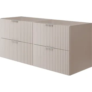 Waschtischunterschrank, Mattweiß, 120 (2 x 60) x 57 x 46 cm, silberner Griff, ohne Arbeitsplatte - Weiß, Silber