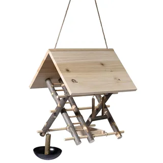 dobar® Vogelfutterhaus Spielplatz hängend aus Holz - Futterhaus für Wildvögel als Bausatz - Vogelhaus Natur - 29 x 26,5 x 43 cm