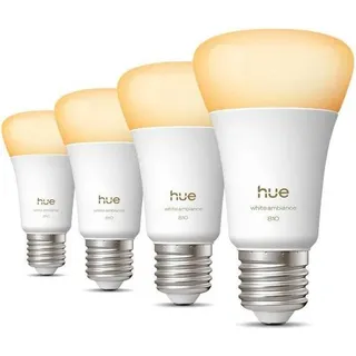 Philips Hue A60 LED Lampe, 4er Pack, E27, 6W, 1000-2000K, 810 Lumen, Warmweißes Licht, Smarte Beleuchtung - Bunt
