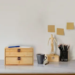 Schreibtisch-Organizer, Bambus, 2 Schubladen