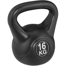 Bild Kettlebell 16 kg, Kugelhantel Kunststoff, Fitness Workout, Schwunghantel, Damen & Herren, Rundgewicht, schwarz