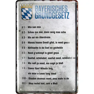 Blechschilder Lustiger bayerisch Spruch: ”Bayerisches Grundgesetz“ Deko Hängeschild Tür bayrisch München Flagge Wappen Metallschild Schild Geschenk zum Geburtstag oder Weihnachten 20x30 cm
