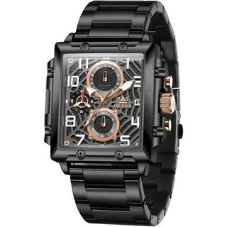 Herrenuhr, 41 mm quadratisches Zifferblatt, Edelstahlarmband, kratzfestes Glas, 30 m wasserdicht, Quarzwerk, modische Businessuhr