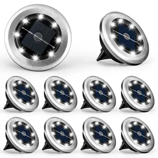 Solpex Klein Solar Bodenleuchten, Solarleuchte für Garten 8 LEDs 10 Stück, Weiß Gartenleuchten Edelstahl Wasserdicht für außen, Garten, Terrasse, Rasen, Hof, Gehweg