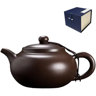 NIUKOMY Yixing Zisha Teekanne 400ML, Chinesische Handgefertigte Teekannen Ton mit Geschenkbox, Groß Kung Fu Lila Tonkessel für Losen Tee, Zini-Ton