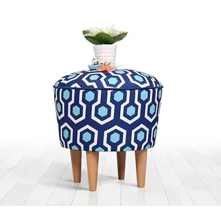 Atelier Del Sofa Stilvoller Pouf mit Holzbeinen, 42 cm hoch, 42 cm tief | 100% Mikrofaser, 6 cm orthopädischer Schaumstoff | Blau-Weiß, impressionistisches Design für Wohnbereiche