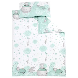 TupTam Kinder Bettwäsche Gemustert 2-Teilig Wendebettwäsche, Farbe: Mond mit Elefant/Mint, Größe: 135x100 cm