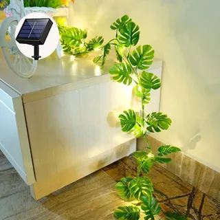 cuzile 20 LED Blatt String Lichter Dschungel Dekor Tropische Monstera Blätter mit warmen Lichtern Solar betriebene Nachtlichter für Dschungel Safari Geburtstagsparty Tischdekoration