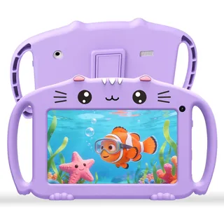 Ascrecem Tablet für Kinder 7 Zoll Kinder Tablet Android mit WiFi Bluetooth Quad Core 2GB 32 GB ROM Kindgerechte Hülle Kindertablet Vorinstallierte Bildungs-APP von 3 bis 14 Jahren Mädchen Junge (Lila)