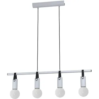 EGLO Pendelleuchte Apricale, 4 flammige Hängelampe Industrial, Modern, Minimalismus, Hängeleuchte aus Stahl und Leder, Esstischlampe, Wohnzimmerlampe hängend in Hell-Grau, Schwarz, E27 Fassung