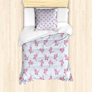 ABAKUHAUS Katzenliebhaber Mantele, Romantische rosa Kätzchen, Milbensicher Allergiker geeignet mit Kissenbezügen, 135 cm x 200 cm - 80 x 80 cm, Pale Grau Rosa