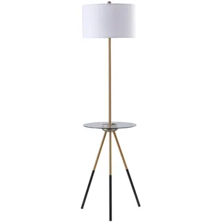 Versanora Myra Moderne Leselampe Dreibein-Stehleuchte Standleuchte weiß VN-L00068-UK mit USB-Anschluss und Glastisch