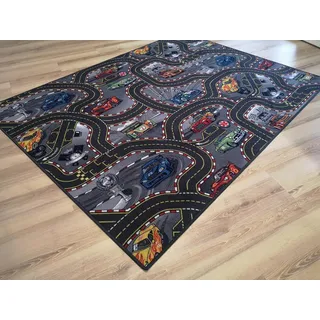 Teppich Janning Kinderteppich Straßenteppich Racing Auto grau anthrazit Rennstrecke Spielteppich (140 x 200 cm)
