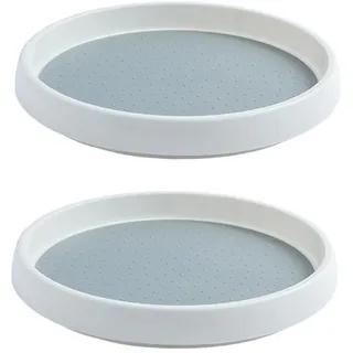 Teogneot 2 Stück Drehbar Gewürzregal Drehteller Organizer, Robust und rutschfest Drehteller Kühlschrank,Kunststoff, weiß