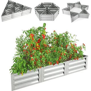 COSTWAY Hochbeet aus verzinktem Metall, 6-teilig, Dreieckiges Pflanzkasten für Garten, Frühbeet mit 1 Paar Handschuhe, für Gemüse Blumen Kräuter, Blumenbeet & Pflanzentrog, Silber, 150x150x30 cm - Schwarz