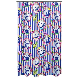 Spirella Anti-Schimmel Duschvorhang Hunde Superman Anti-Bakteriell, Waschbar, Wasserdicht PEVA 180x200cm Braun Bunt Weiß