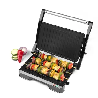 Beldray Progress Kontaktgrill 850W, Elektrischer Kontaktgrill 2in1 mit 180° Grillplatten, Panini Maker & Tischgrill mit Antihaftbeschichtung, Sandwichtoaster mit Abtropfschale