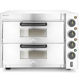 HENDI Doppeldeck-Pizzaofen, Silber, 50 ̊C bis 350 ̊C, 230V, 3000W, 580x560x(H)435mm