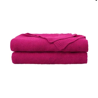PiccoCasa Überwurfdecke aus 100% Baumwolle, einfarbig, leicht, dekorative Überwürfe und Decken, weiche Strickdecke für Sofa, Couch, Fuchsia, 127 x 152,4 cm